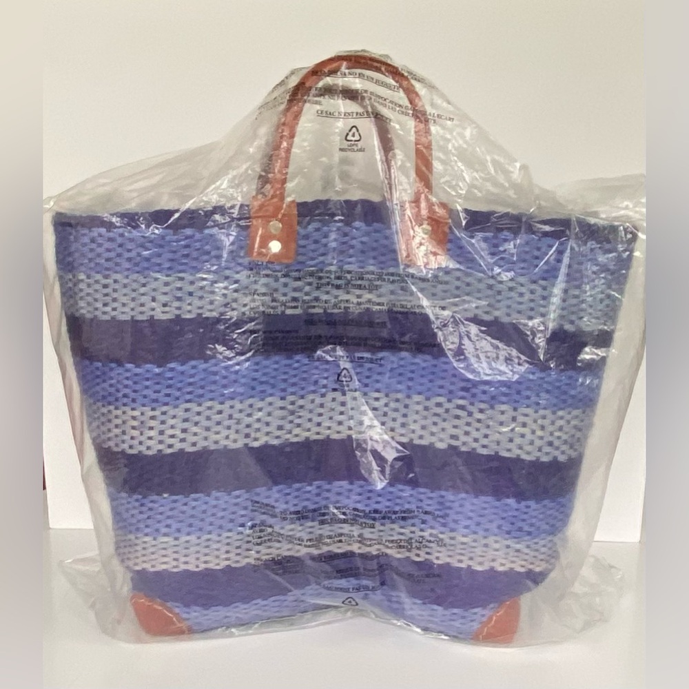 LOVESTITCH Woven Multi-Striped Tote Basket Bag, with Hand-cut Leather Handles - Picture 11 of 12